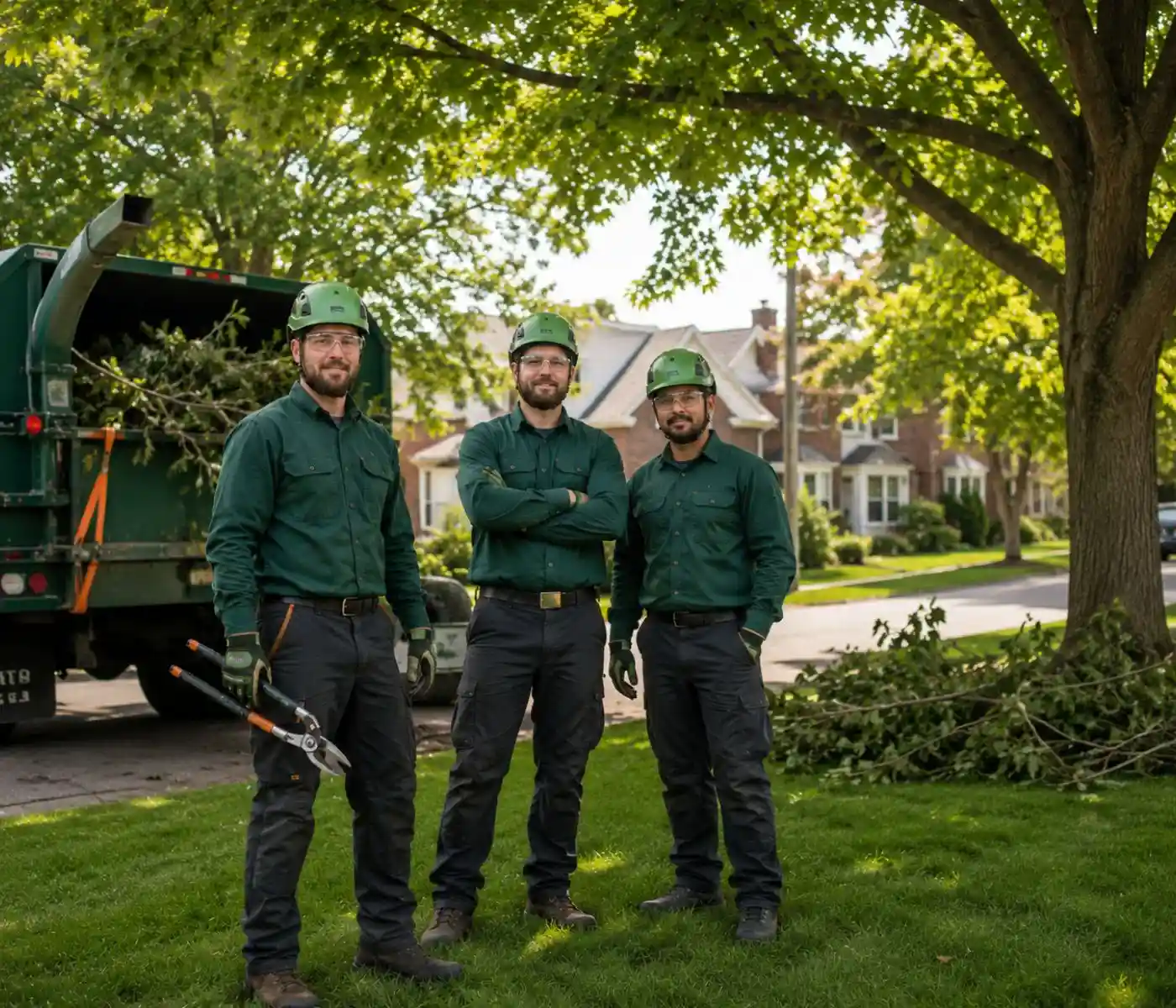 Eco Pro Tree Service crew standing together after completing a project